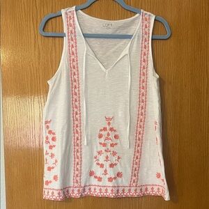 LOFT Sleeveless Top with Pink Embroidery